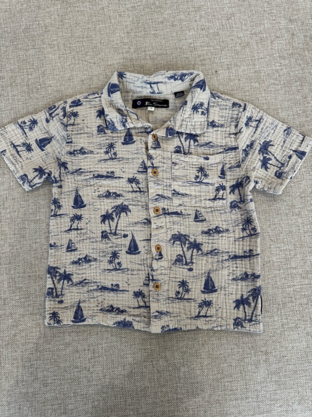 Ben Sherman Cream and Navy Island Print Button-Down Shirt